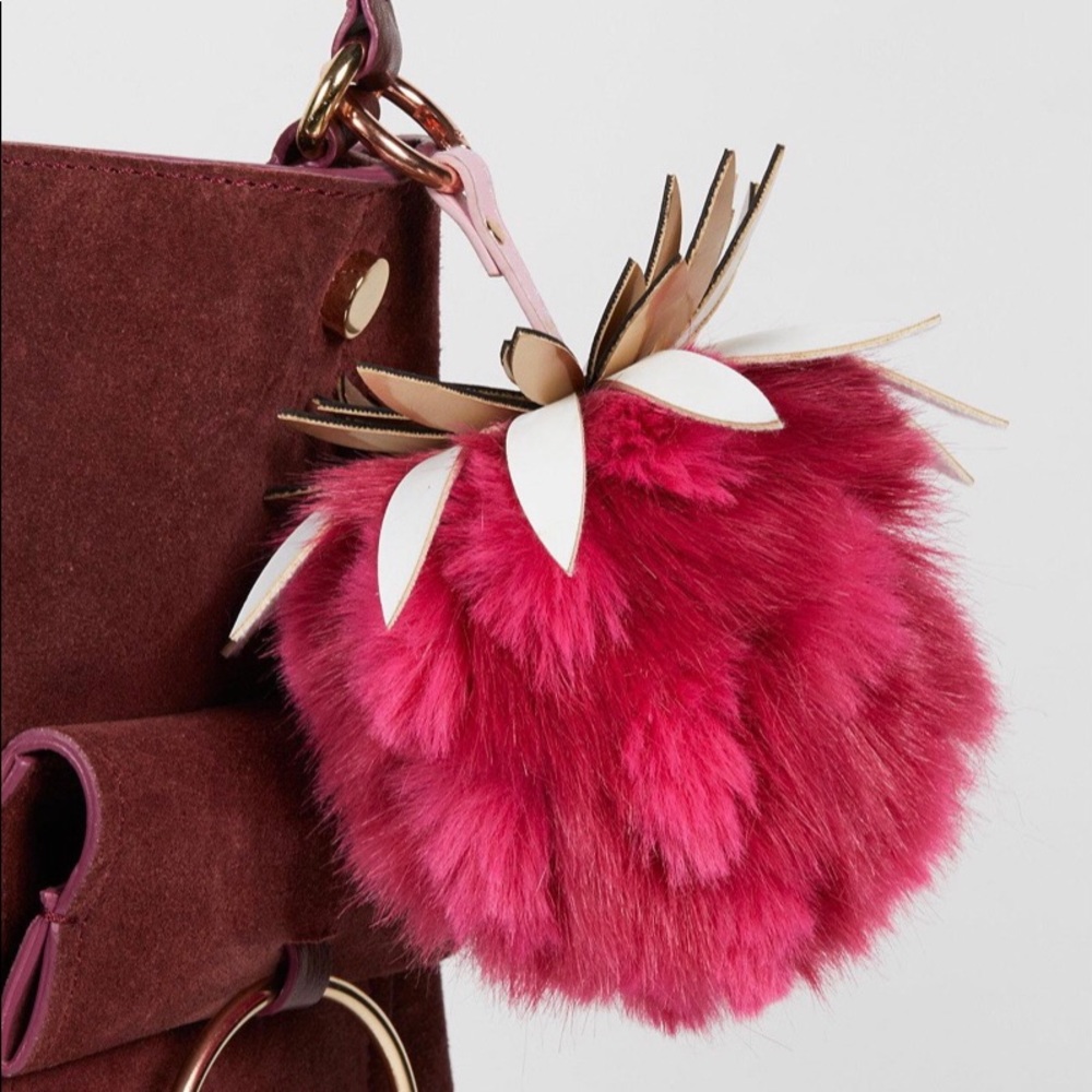 Free People Faux Fur Strawberry Pineapple Keychain